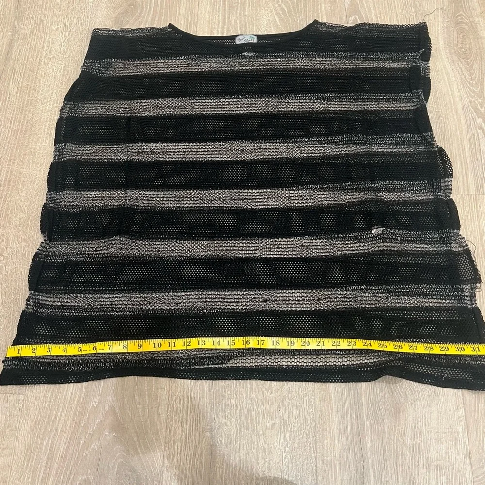 Bali Club Beach Coverup Black and White Sheer Striped Mesh Top Small
